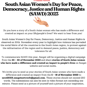 South Asian Women’s Day for Peace, Democracy, Justice and Human Rights (SAWD) 2023