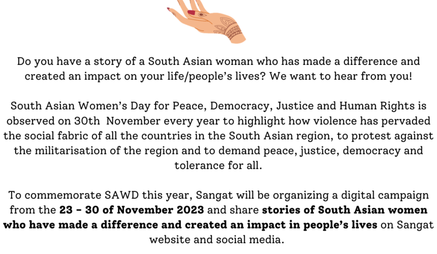 South Asian Women’s Day for Peace, Democracy, Justice and Human Rights (SAWD) 2023
